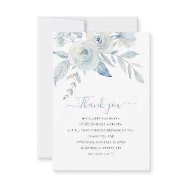 dusty blue floral baby shower thank you card