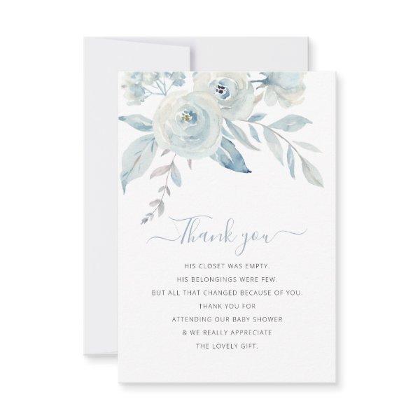 dusty blue floral baby shower thank you card