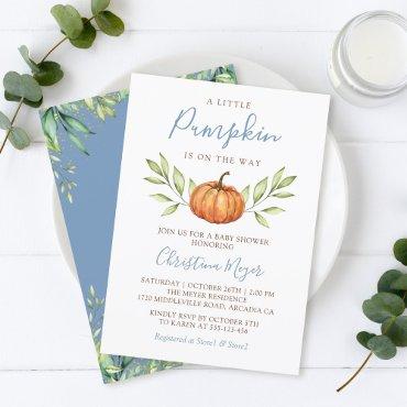 Dusty Blue Greenery Autumn Pumpkin