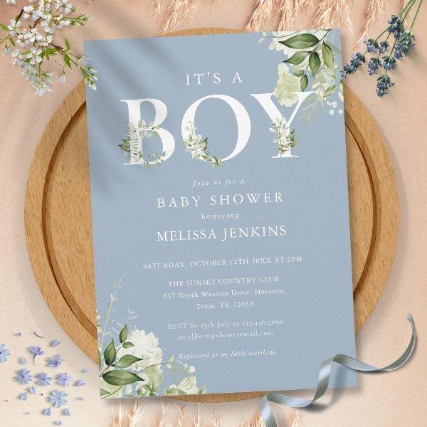Dusty Blue Its A Boy Greenery Letter