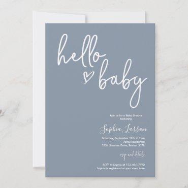 Dusty Blue Minimalist Modern Boho Baby Shower Invitation