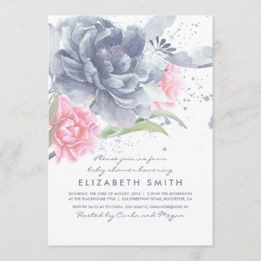 Dusty Blue Pink Floral Watercolor