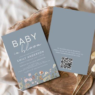 Dusty Blue QR Code Wildflower Baby in Bloom Shower