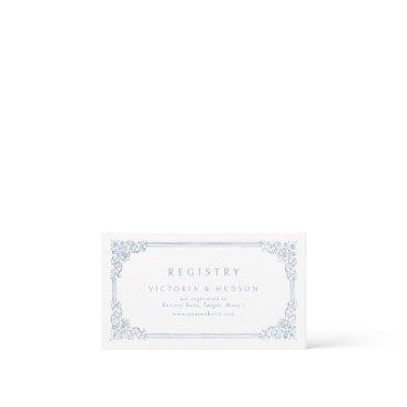 Dusty Blue Vintage Frame Elegant Bridal Registry Place Card