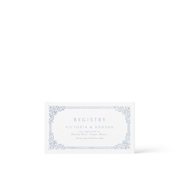 Dusty Blue Vintage Frame Elegant Bridal Registry Place Card