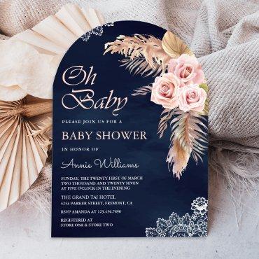 Dusty Pink Rose Pampas Grass Navy Arch
