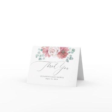 Dusty Rose Flowers Baby Shower Thank You