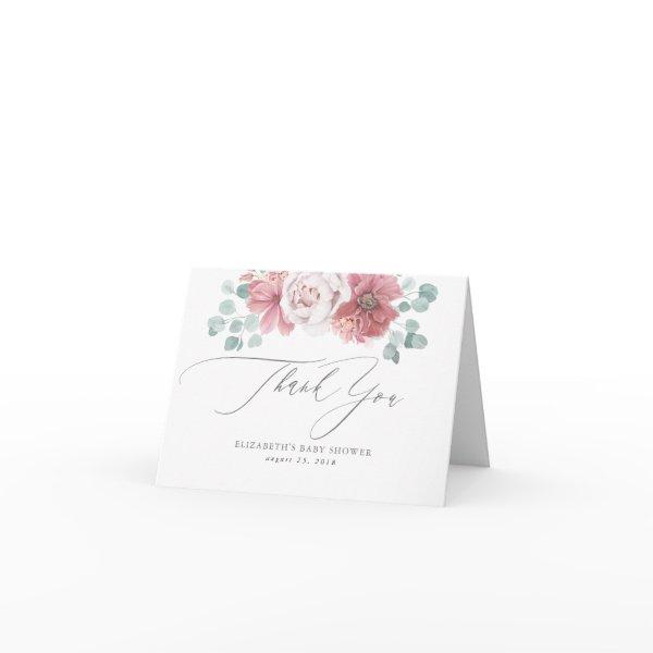 Dusty Rose Flowers Baby Shower Thank You
