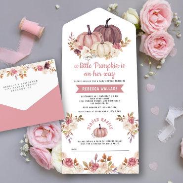 Dusty Rose Pink Floral Pumpkin Baby Shower All In One