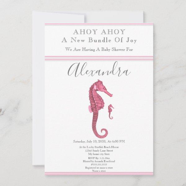 Dusty Rose  Seahorse Pink Girl Floral Baby Shower
