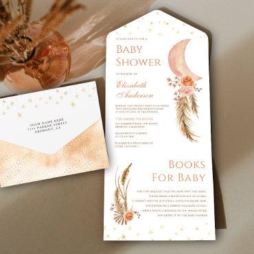 Earthy Floral Pampas Crescent Moon Baby Shower All In One