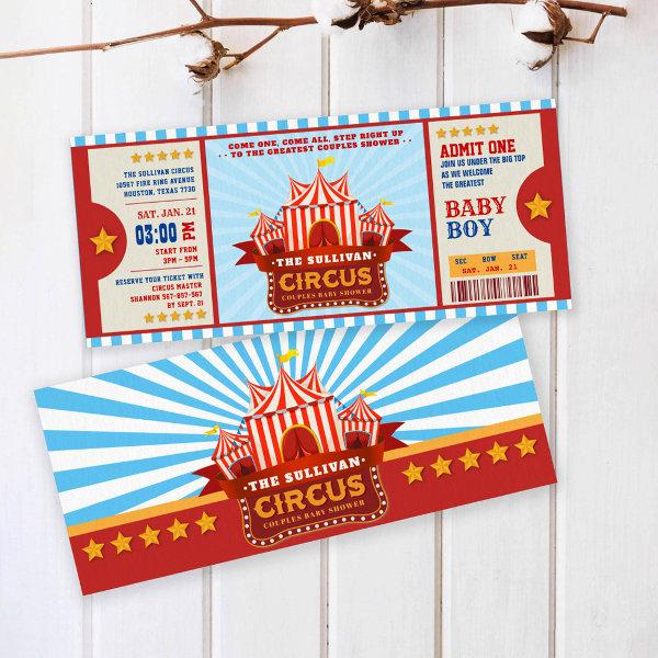 Editable Colour Circus Ticket Couple Shower