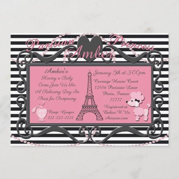 Eiffel Tower Paris Pink Poodle Baby Shower Invite