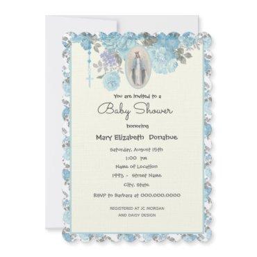 Elegant  Baby Shower Blue Floral Religious