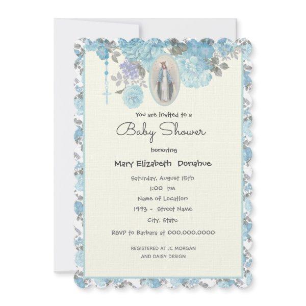 Elegant  Baby Shower Blue Floral Religious
