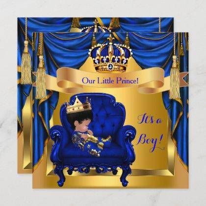 Elegant Baby Shower Boy Prince Royal Blue Gold Invitation