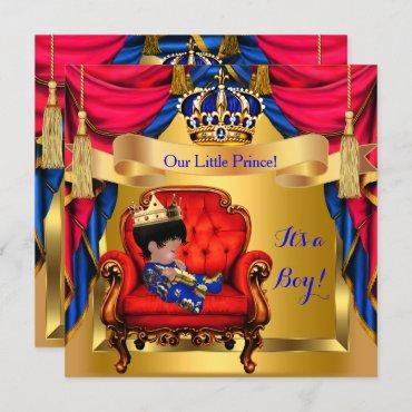 Elegant Baby Shower Boy Prince Royal Blue Red Gold Invitation