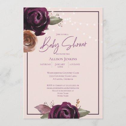 Elegant Baby Shower Purple Gold Floral Invitation