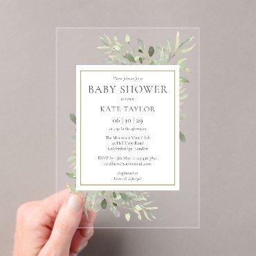 Elegant Baby Shower Sprinkle Watercolor Greenery Acrylic