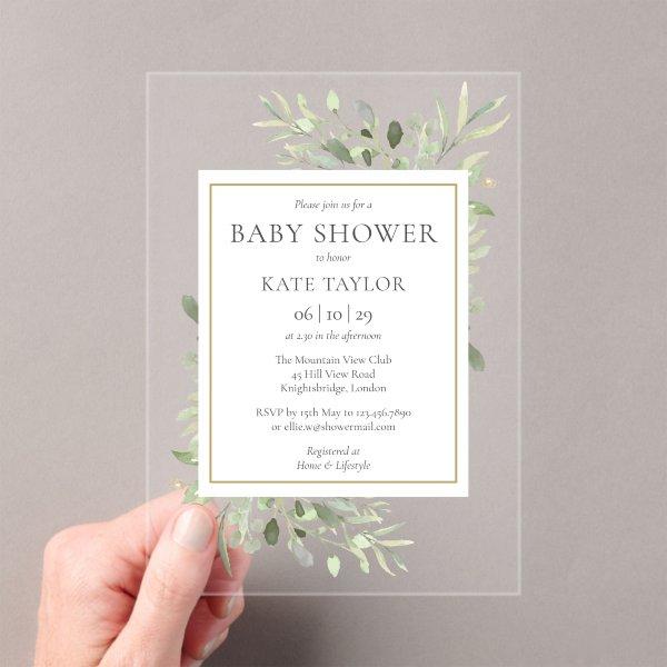 Elegant Baby Shower Sprinkle Watercolor Greenery Acrylic
