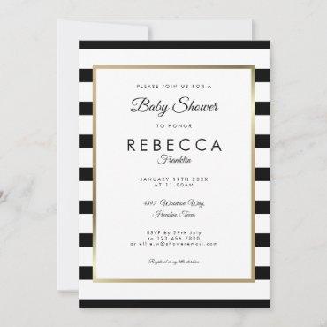 Elegant Black And White Stripe Baby Shower Invitation