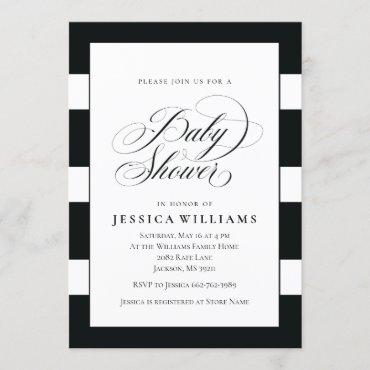Elegant Black & White Stripes Baby Shower Invitation