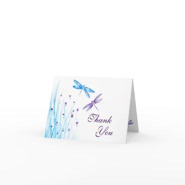 Elegant Blue and Purple Watercolor Dragonfly Thank You Card