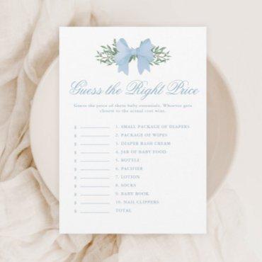 Elegant Blue Bow Guess the Price Baby Shower Game