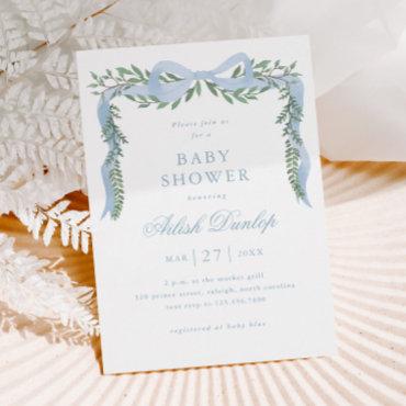 Elegant Blue Bow with Greenery Boy Baby Shower Magnetic
