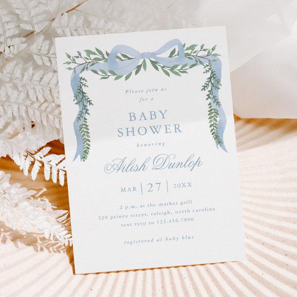Elegant Blue Bow with Greenery Boy Baby Shower Magnetic