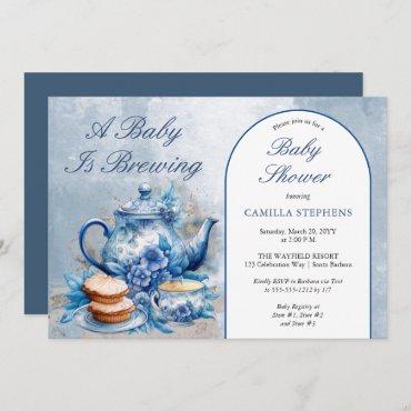 Elegant Blue Floral Tea Set Baby Shower Tea
