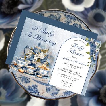 Elegant Blue Floral Tea Set Baby Shower Tea