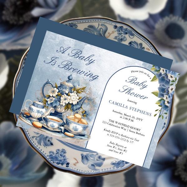Elegant Blue Floral Tea Set Baby Shower Tea