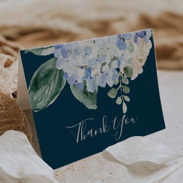 Elegant Blue Hydrangea | Blank Navy Thank You Card
