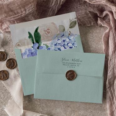 Elegant Blue Hydrangea | Green Wedding  Envelope