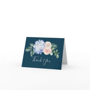 Elegant Blue Hydrangea | Navy Thank You Card