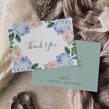 Elegant Blue Hydrangea | White Thank You Card