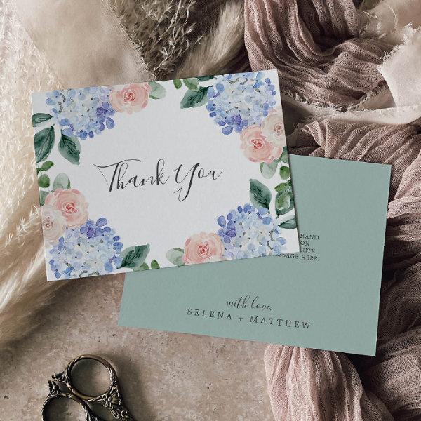 Elegant Blue Hydrangea | White Thank You Card