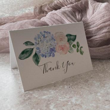 Elegant Blue Hydrangea | White Thank You Card