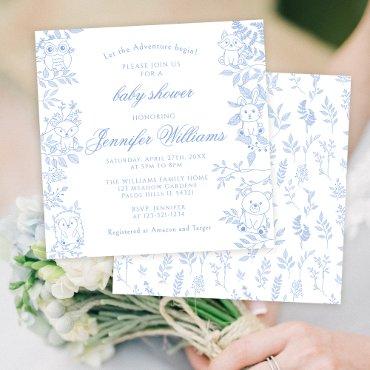 Elegant Blue Line Art Woodland Baby Boy Shower