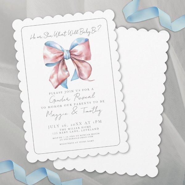 Elegant Blue Pink Bow Gender Reveal