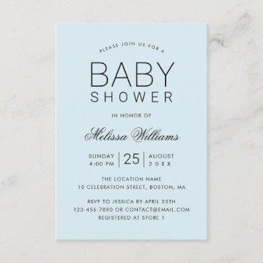Elegant Blue Simple Modern Boy Baby Shower Invitation