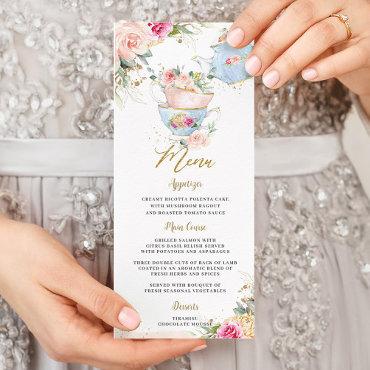 Elegant Blush Floral High Tea Baby Shower Menu