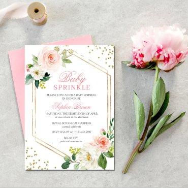 Elegant Blush Gold Floral Baby Sprinkle Brunch
