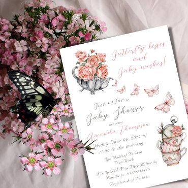 Elegant Blush Pink Butterfly Kiss Floral Tea Party