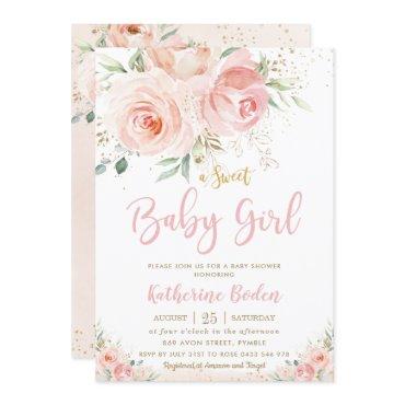 Elegant Blush Pink Floral Gold Girl