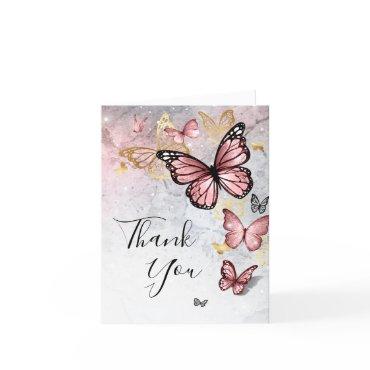 Elegant Blush Pink Rose Gold Butterfly Folded Thank You Card