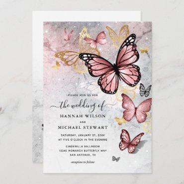 Elegant Blush Pink Rose Gold Butterfly Wedding