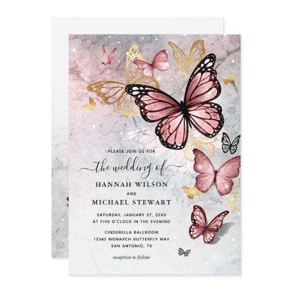 Elegant Blush Pink Rose Gold Butterfly Wedding