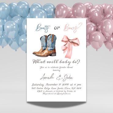 Elegant Boots or Bows Blue Pink Gender Reveal